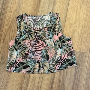 SHEIN Pink and Green Tropical Leaf Crop Top